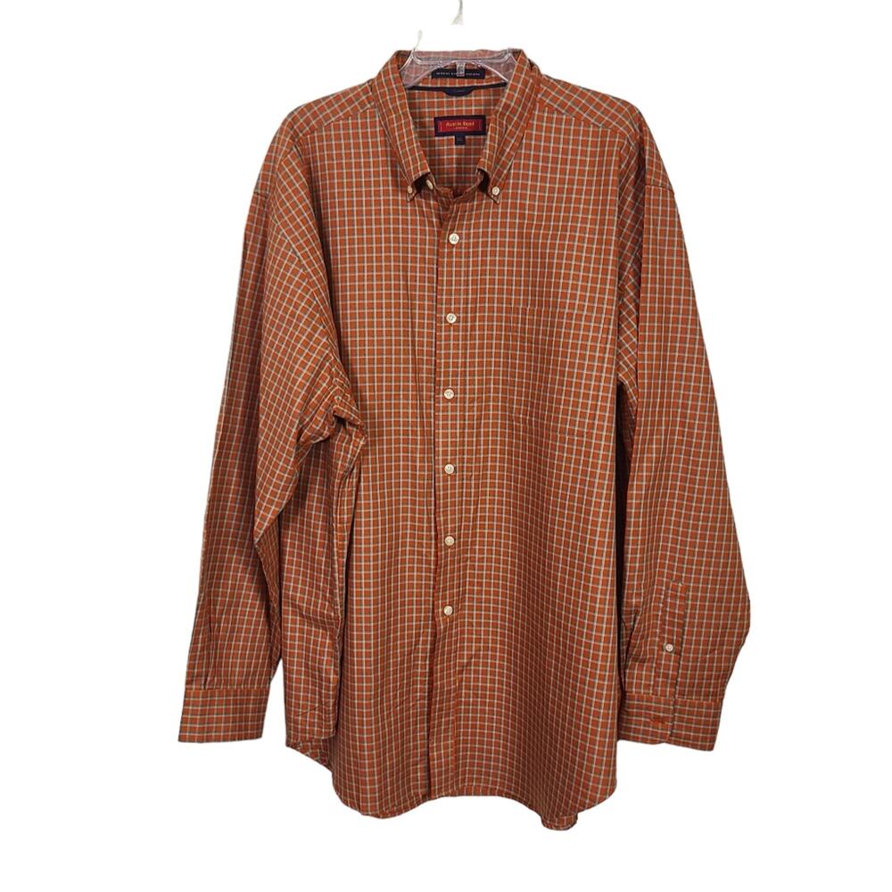 Austin Reed Mens XXL Orange Check Button Down Shirt Cotton Long Sleeve Preppy